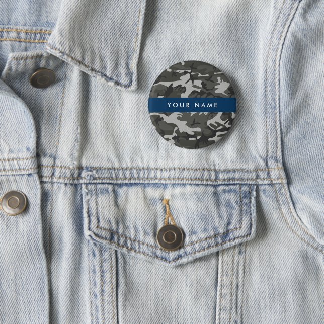 Grey Camouflage Pattern, Your name, Personalise 6 Cm Round Badge (In Situ)