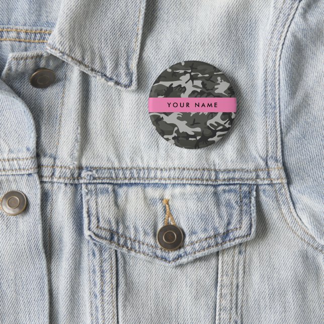 Grey Camouflage Pattern, Your name, Personalise 6 Cm Round Badge (In Situ)