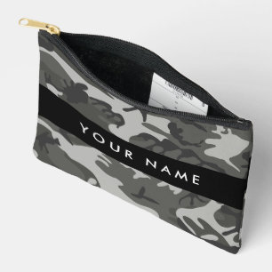Grey Camouflage Pattern, Your name, Personalise Accessory Pouch