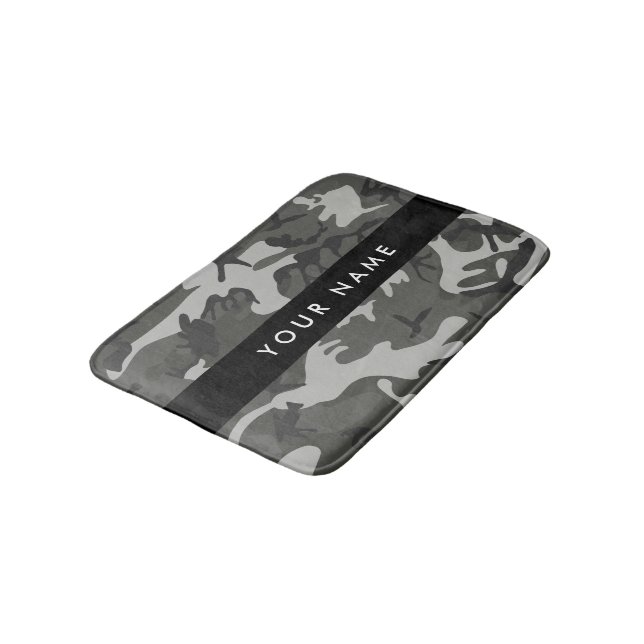 Grey Camouflage Pattern, Your name, Personalise Bath Mat (Angled)
