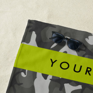 Grey Camouflage Pattern, Your name, Personalise Beach Towel