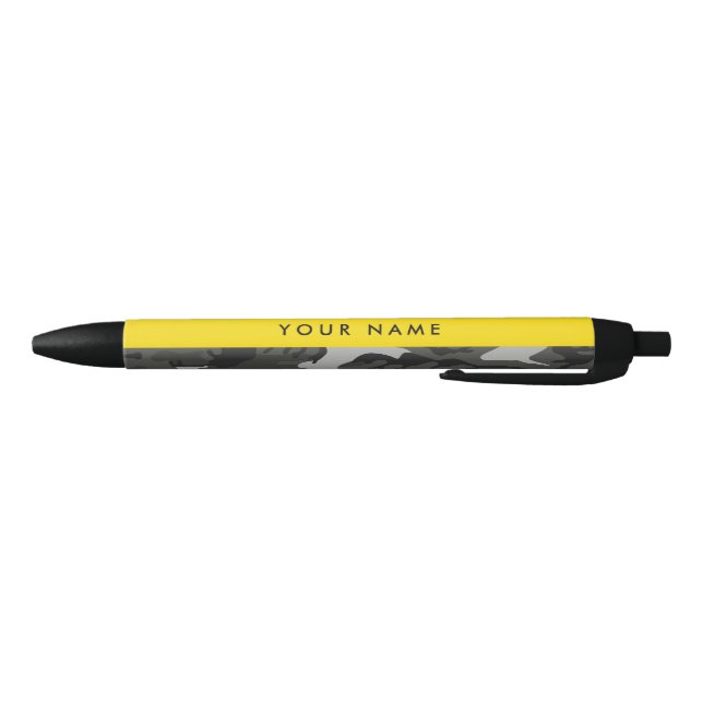 Grey Camouflage Pattern, Your name, Personalise Black Ink Pen (Bottom)