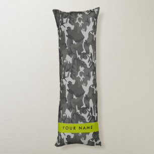 Grey Camouflage Pattern, Your name, Personalise Body Cushion