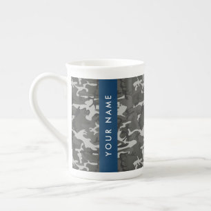 Grey Camouflage Pattern, Your name, Personalise Bone China Mug