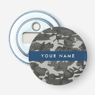 Grey Camouflage Pattern, Your name, Personalise Bottle Opener