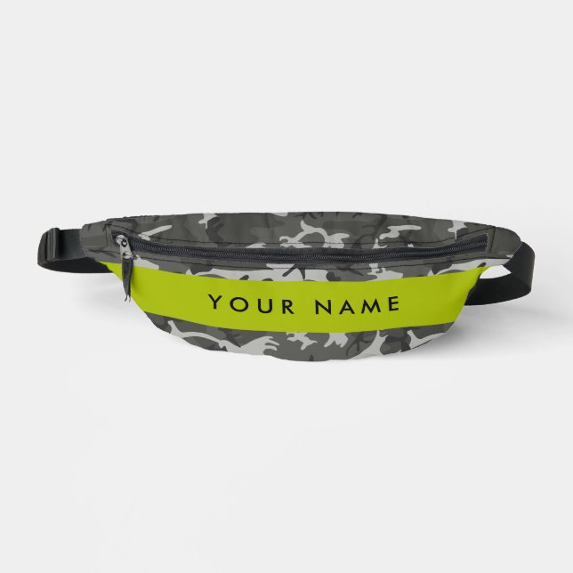 Grey Camouflage Pattern, Your name, Personalise Bum Bags (Front)