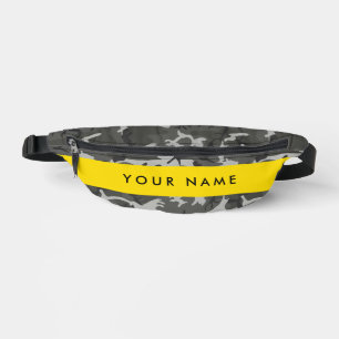Grey Camouflage Pattern, Your name, Personalise Bum Bags