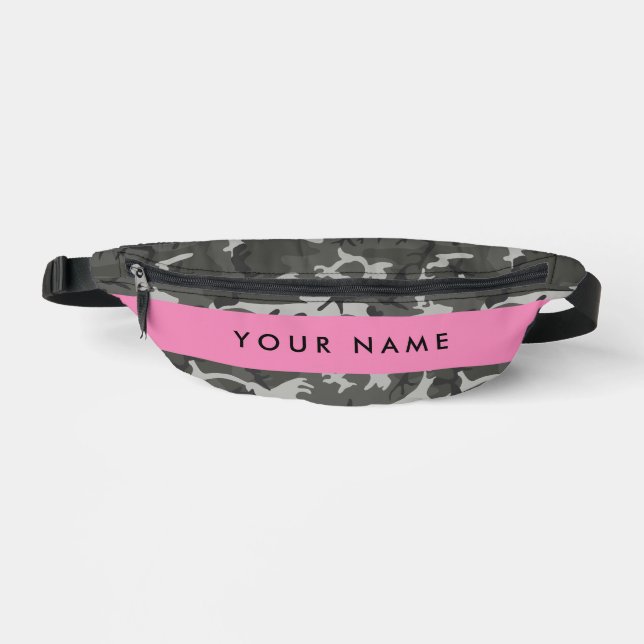 Grey Camouflage Pattern, Your name, Personalise Bum Bags (Front)