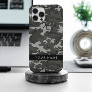 Grey Camouflage Pattern, Your name, Personalise iPhone 15 Pro Max Case