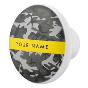 Grey Camouflage Pattern, Your name, Personalise Ceramic Knob