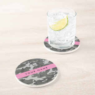 Grey Camouflage Pattern, Your name, Personalise Coaster