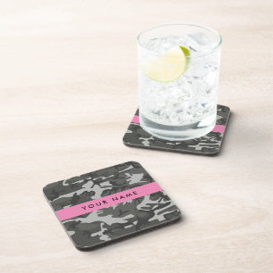Grey Camouflage Pattern, Your name, Personalise Coaster