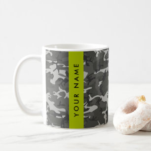 Grey Camouflage Pattern, Your name, Personalise Coffee Mug