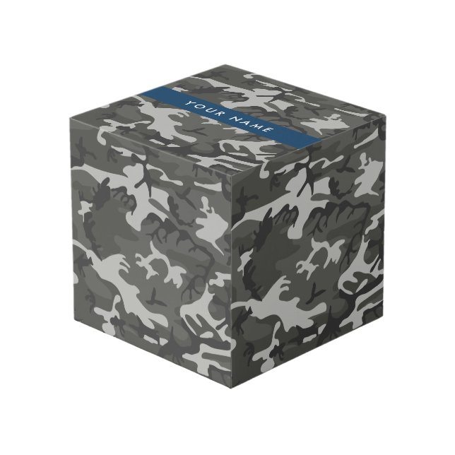Grey Camouflage Pattern, Your name, Personalise Cube (Front Angled)
