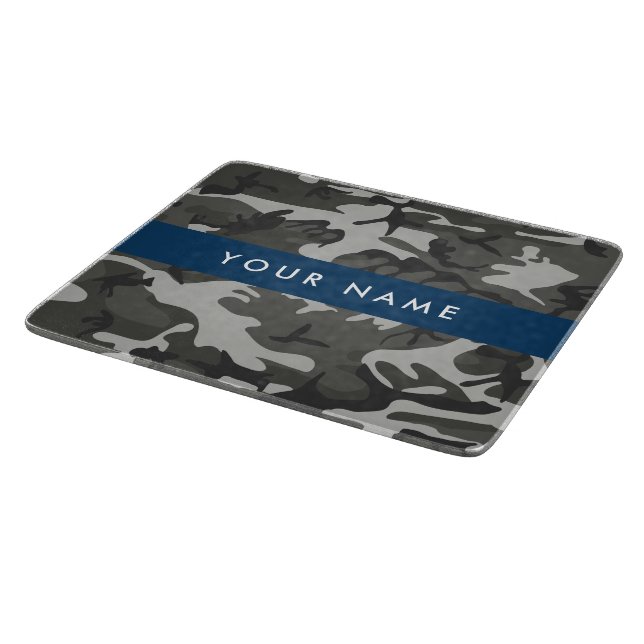 Grey Camouflage Pattern, Your name, Personalise Cutting Board (Corner)