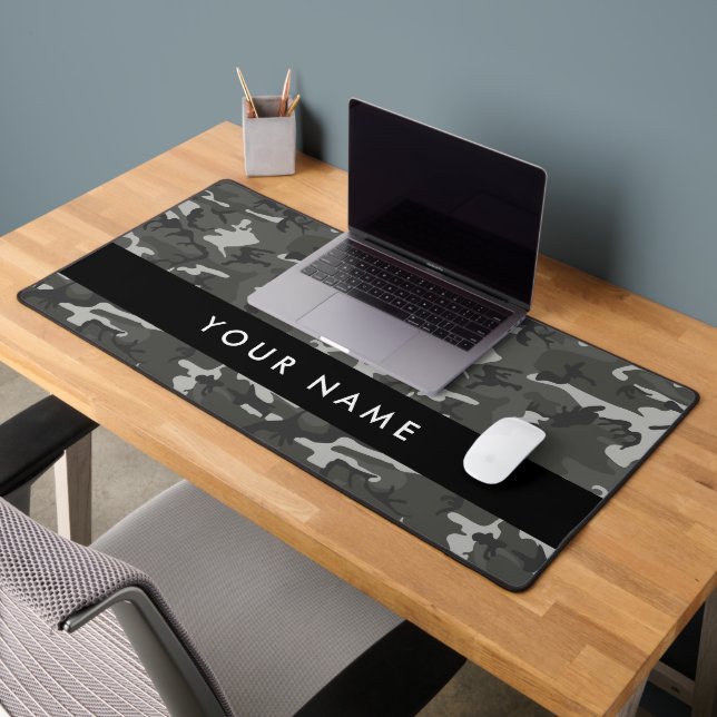 Grey Camouflage Pattern, Your name, Personalise Desk Mat (Office 2)