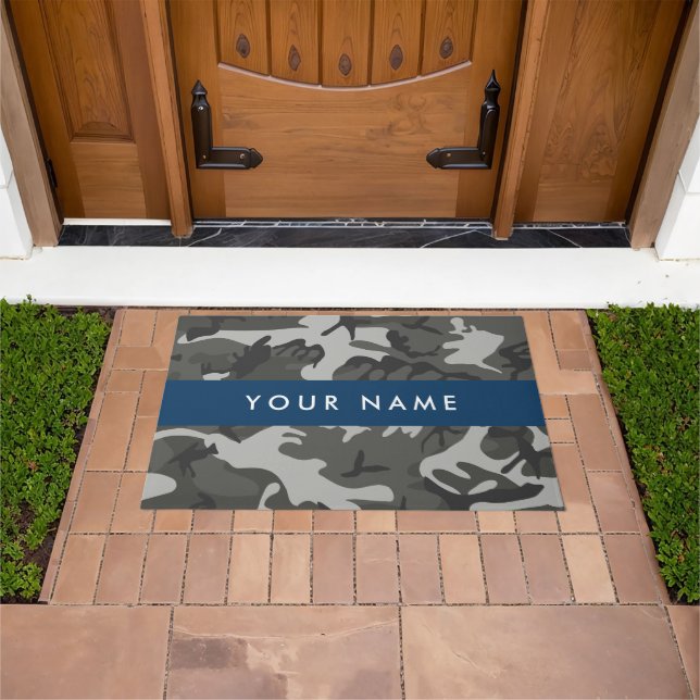 Grey Camouflage Pattern, Your name, Personalise Doormat (Outdoor)