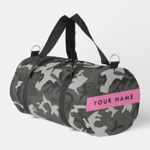Grey Camouflage Pattern, Your name, Personalise Duffle Bag