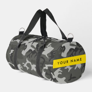 Grey Camouflage Pattern, Your name, Personalise Duffle Bag