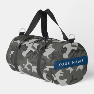 Grey Camouflage Pattern, Your name, Personalise Duffle Bag