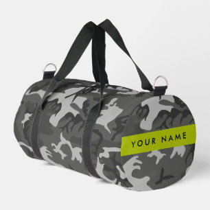 Grey Camouflage Pattern, Your name, Personalise Duffle Bag