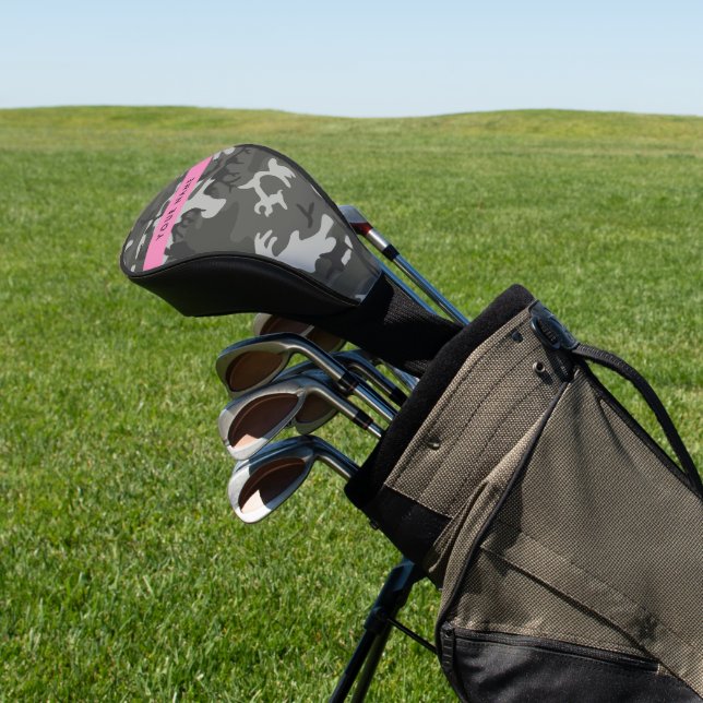 Grey Camouflage Pattern, Your name, Personalise Golf Head Cover (In Situ)