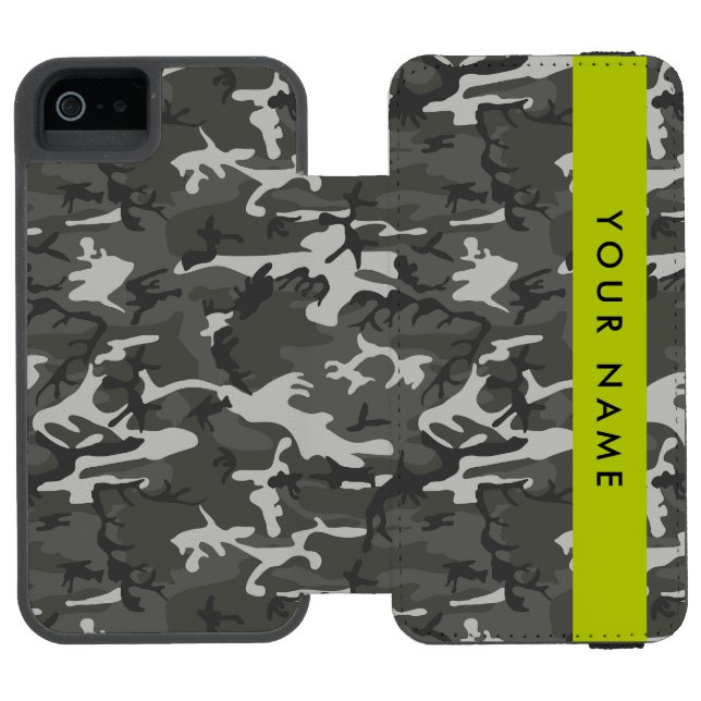 Grey Camouflage Pattern, Your name, Personalise Incipio iPhone Wallet Case (Folio Open)