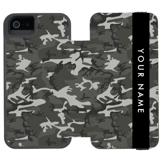 Grey Camouflage Pattern, Your name, Personalise Incipio iPhone Wallet Case (Folio Open)