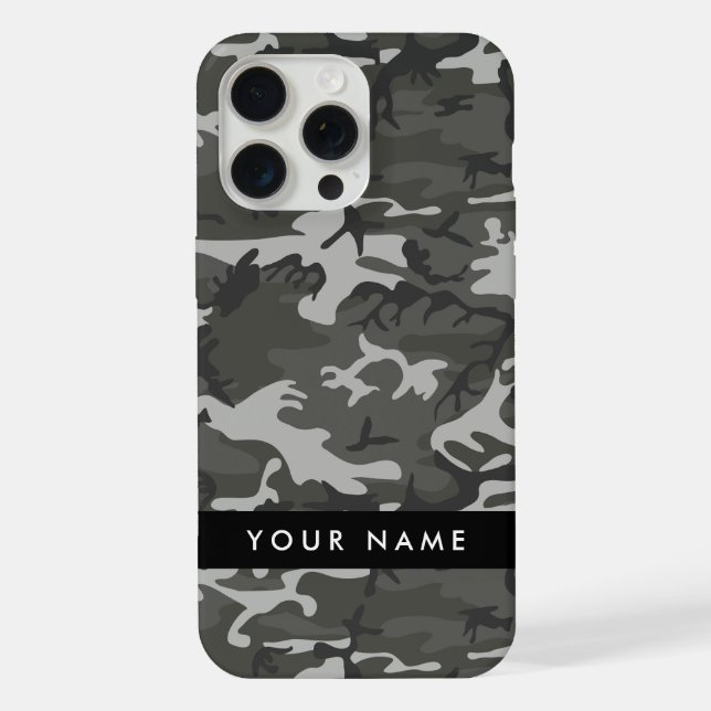 Grey Camouflage Pattern, Your name, Personalise iPhone Case (Back)