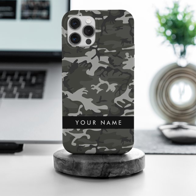 Grey Camouflage Pattern, Your name, Personalise iPhone Case (Creator Uploaded)