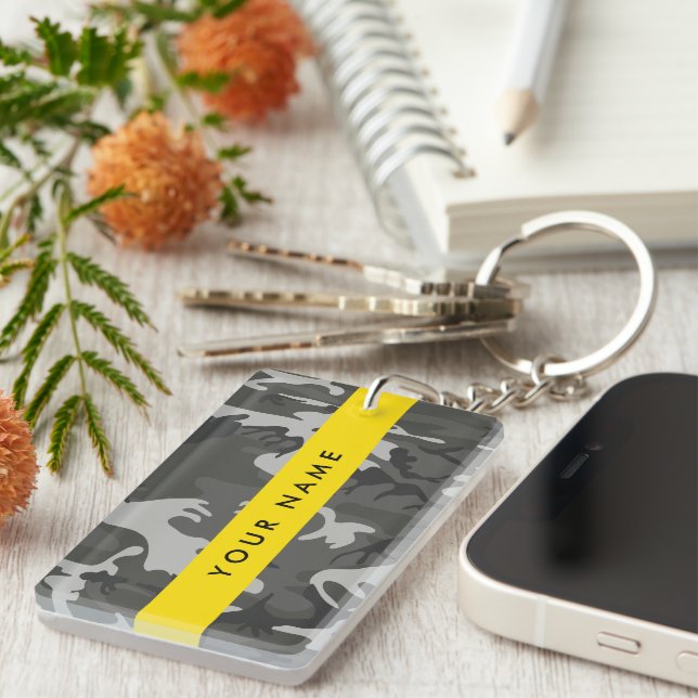 Grey Camouflage Pattern, Your name, Personalise Key Ring (Front Right)