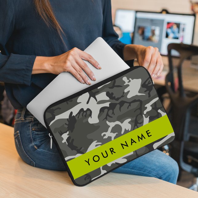 Grey Camouflage Pattern, Your name, Personalise Laptop Sleeve (Creator Uploaded)