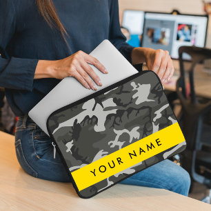 Grey Camouflage Pattern, Your name, Personalise Laptop Sleeve