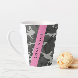 Grey Camouflage Pattern, Your name, Personalise Latte Mug