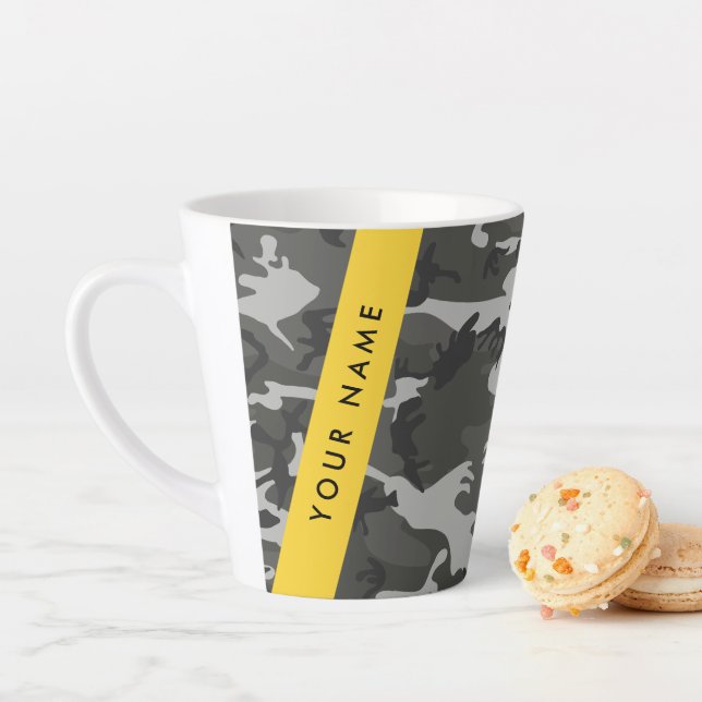Grey Camouflage Pattern, Your name, Personalise Latte Mug (In Situ)
