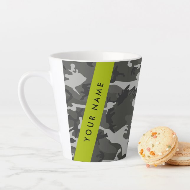 Grey Camouflage Pattern, Your name, Personalise Latte Mug (In Situ)
