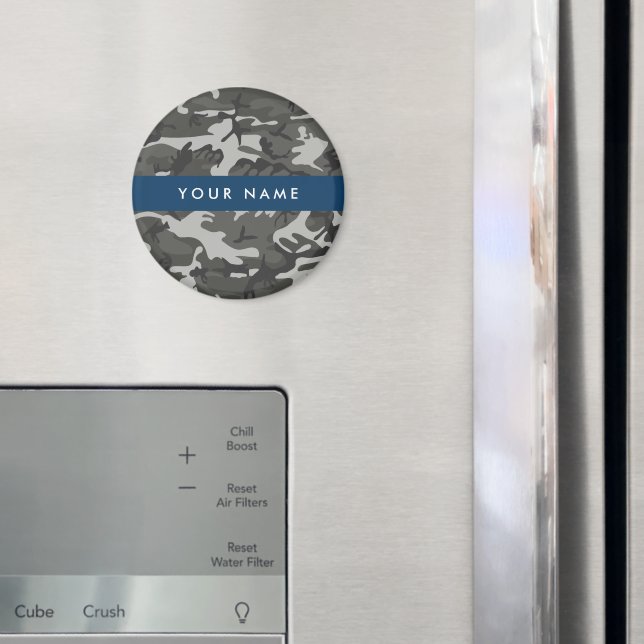 Grey Camouflage Pattern, Your name, Personalise Magnet (In Situ (Fridge))