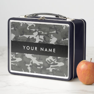Grey Camouflage Pattern, Your name, Personalise Metal Lunch Box