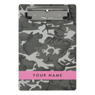 Grey Camouflage Pattern, Your name, Personalise Mini Clipboard