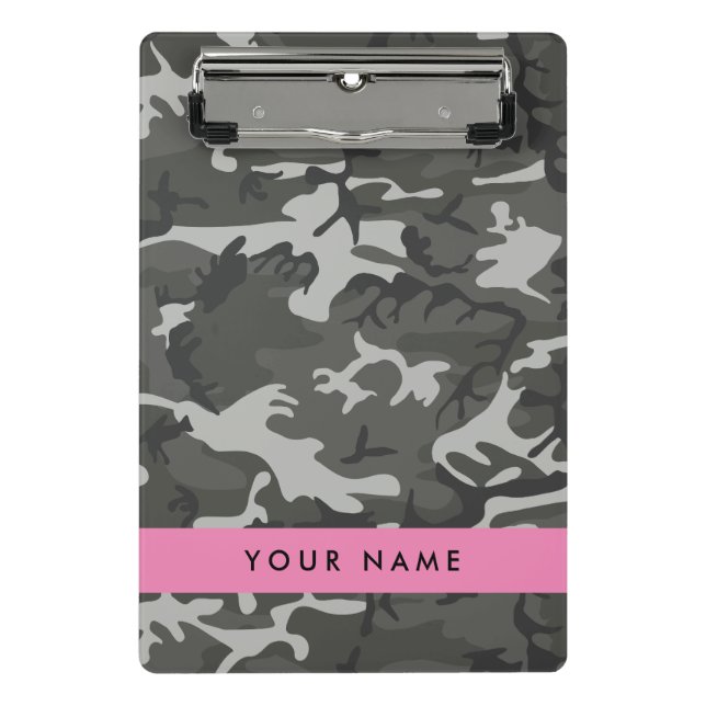 Grey Camouflage Pattern, Your name, Personalise Mini Clipboard (Front)