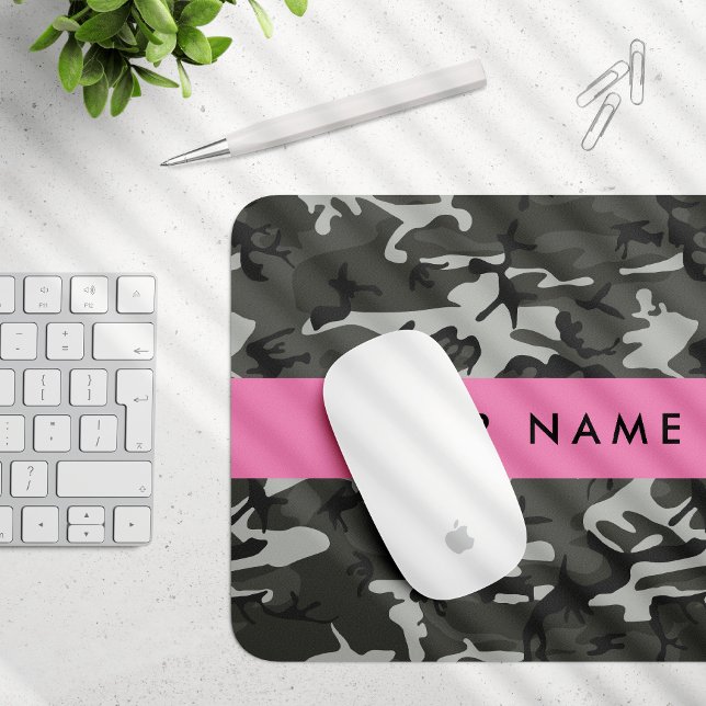 Grey Camouflage Pattern, Your name, Personalise Mouse Mat (Creator Uploaded)