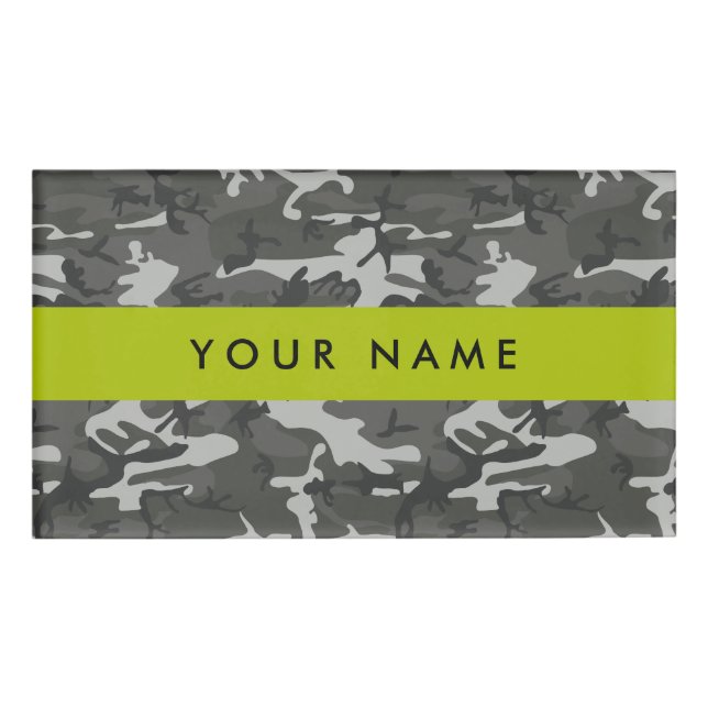 Grey Camouflage Pattern, Your name, Personalise Name Tag (Front)
