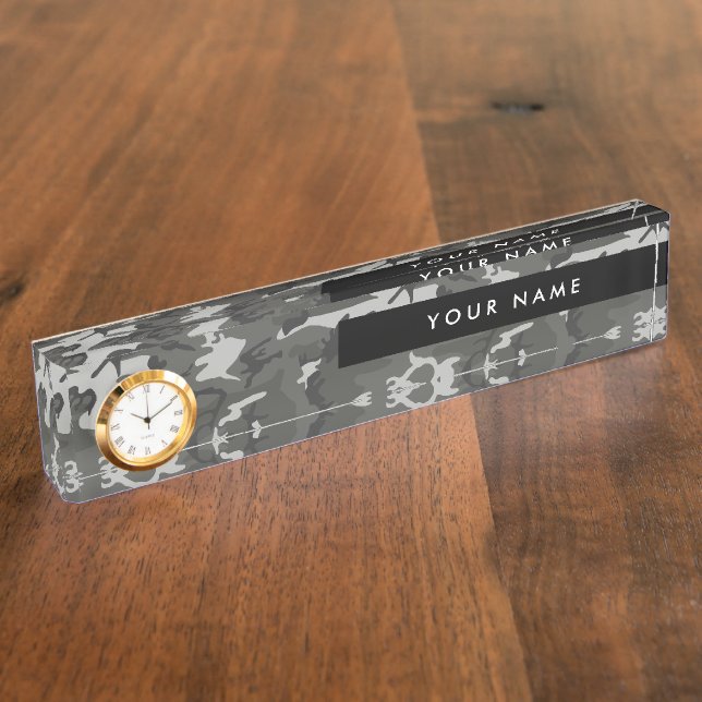 Grey Camouflage Pattern, Your name, Personalise Nameplate (Side)