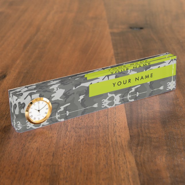 Grey Camouflage Pattern, Your name, Personalise Nameplate (Side)