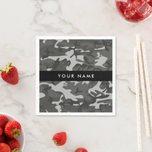 Grey Camouflage Pattern, Your name, Personalise Napkin