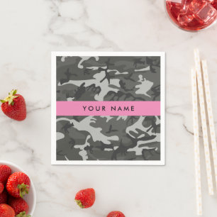 Grey Camouflage Pattern, Your name, Personalise Napkin