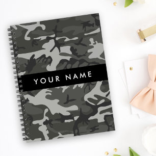 Grey Camouflage Pattern, Your name, Personalise Notebook
