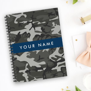 Grey Camouflage Pattern, Your name, Personalise Notebook