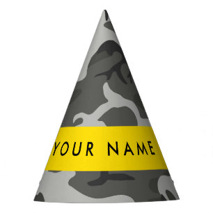 Grey Camouflage Pattern, Your name, Personalise Party Hat