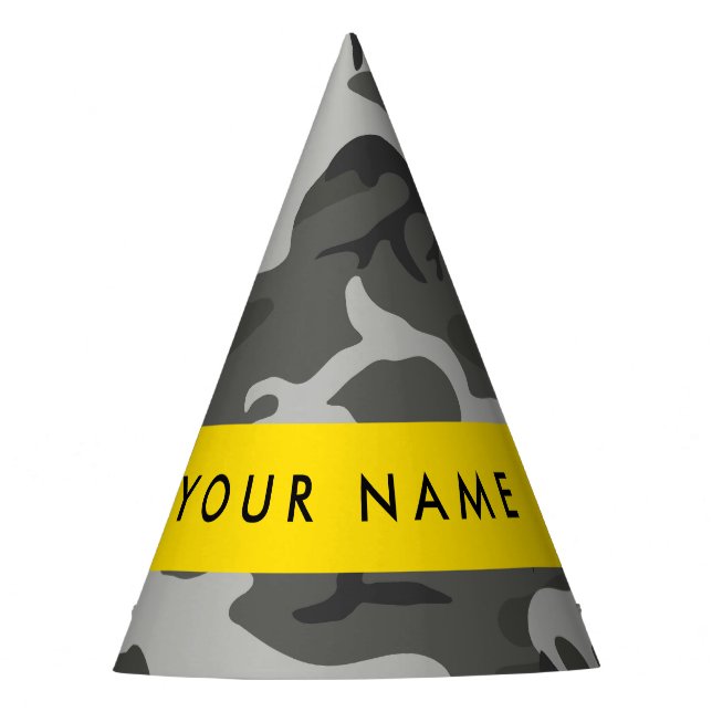 Grey Camouflage Pattern, Your name, Personalise Party Hat (Front)